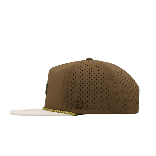 Brown cap with white brim on a white background