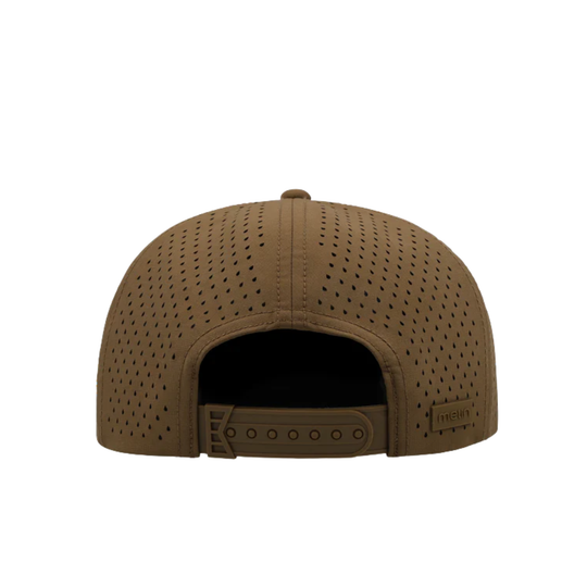 Brown cap with perforated design on a white background