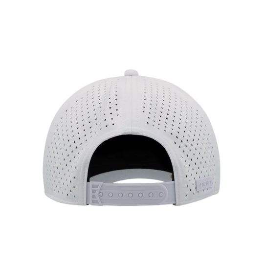 White baseball cap with perforated design on a white background