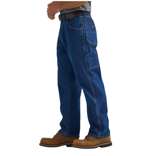 Blue jeans worn by a person on a white background