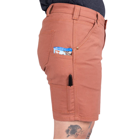 Brown shorts with a visible pocket on a white background