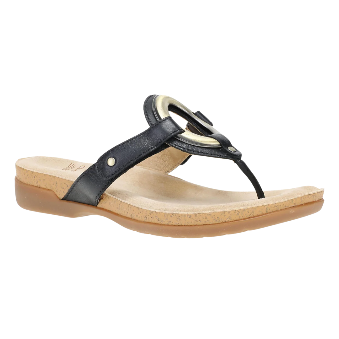 Black sandal with a wooden sole on a white background