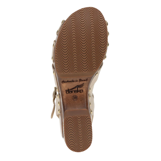 Close-up of a shoe sole with brand name on a white background