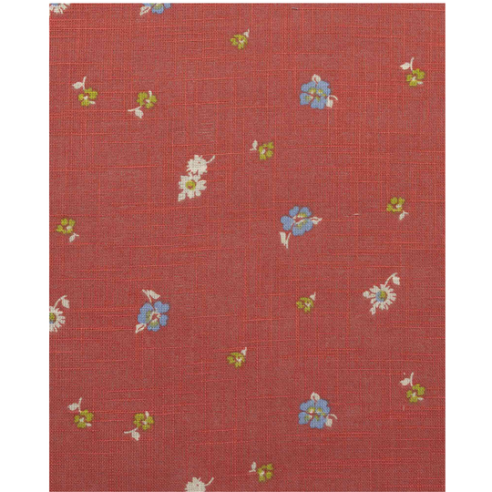 Red fabric with small floral patterns on a white background