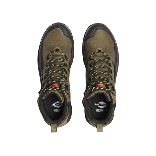 Pair of brown hiking boots with black soles on a white background