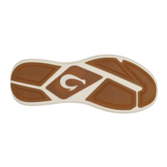 Brown and white sole of a shoe on a white background