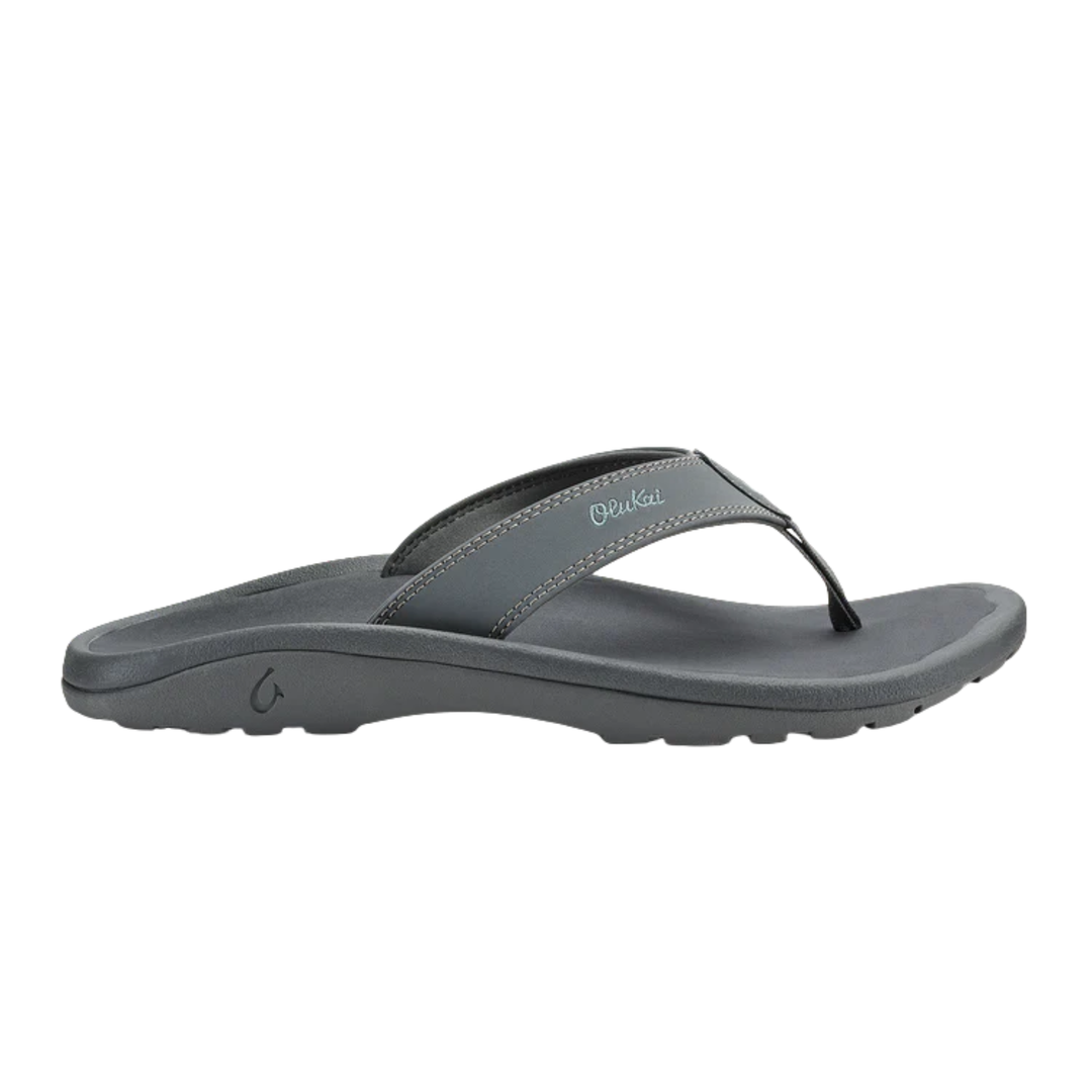 Gray sandal with a black strap on a white background
