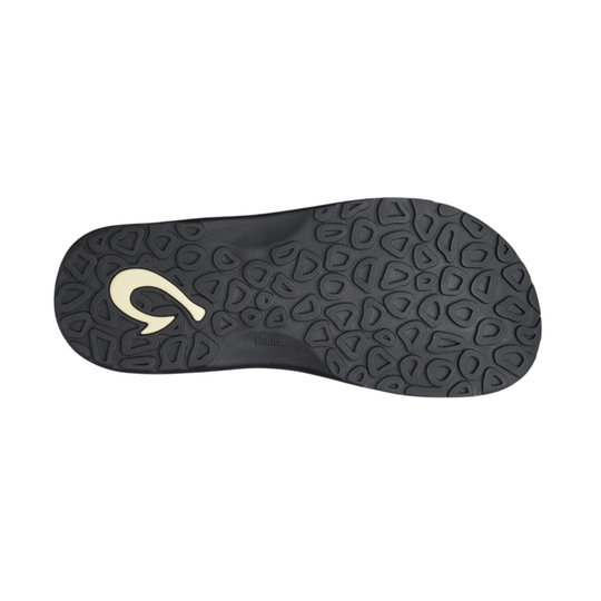 Black shoe sole with a brand logo on a white background