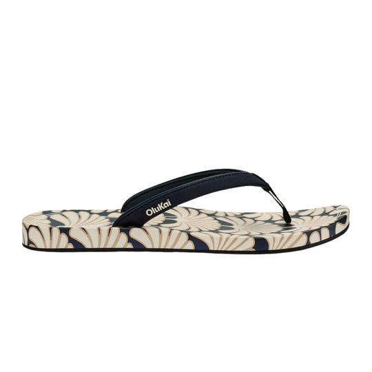 Flip-flop sandal with floral pattern on a white background