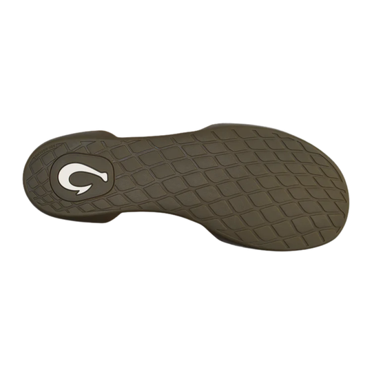 Brown textured shoe sole with a logo on a white background