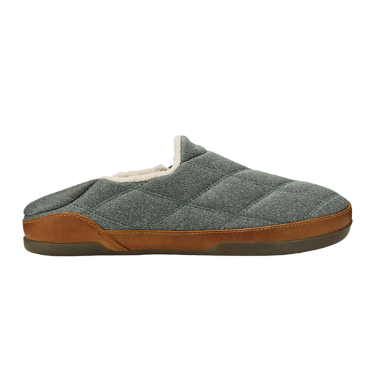 Gray slipper with brown sole on a white background