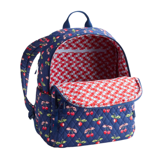 Backpack with cherry pattern on a white background