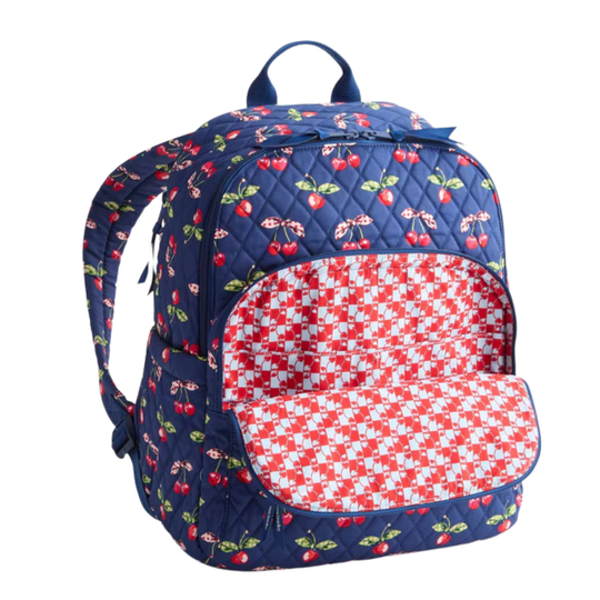 Backpack with cherry pattern on a white background