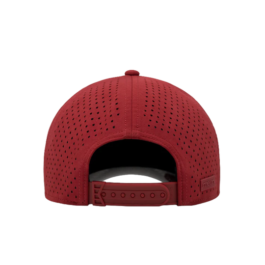 Red perforated cap on a white background