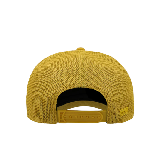 Yellow cap with mesh back on a white background