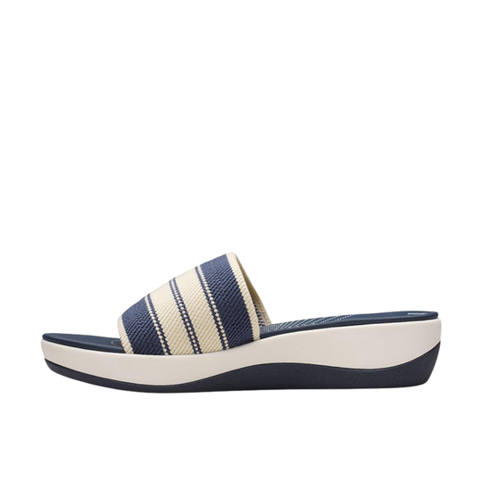 Navy and beige sandal on a white background