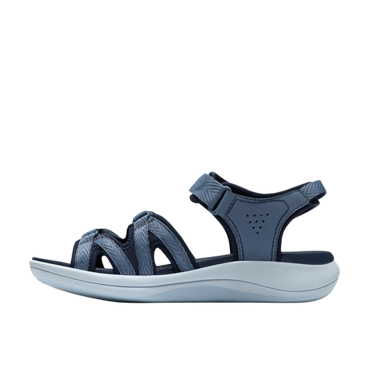 Blue sandal with a white sole on a white background