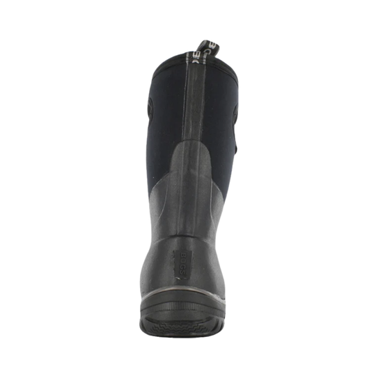 Black rubber boot on a white background