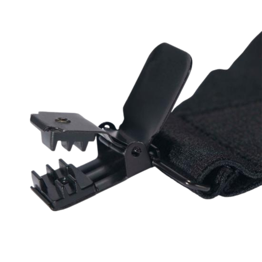 Black strap clip on a white background