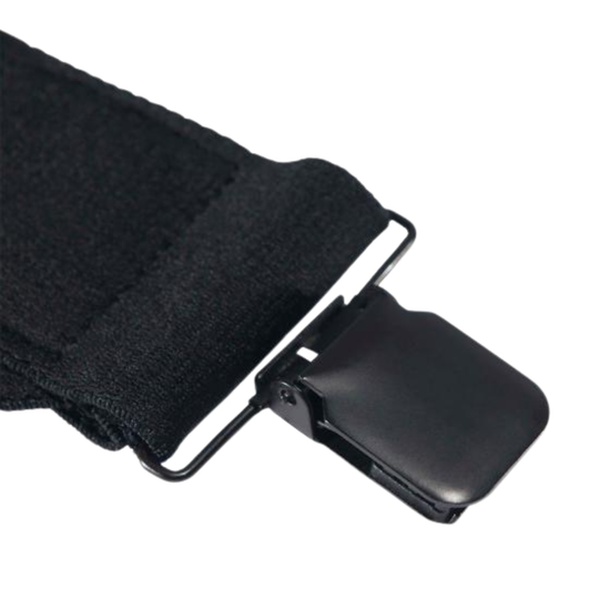 Black belt with a metal buckle on a white background