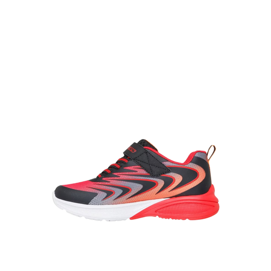 Black, red, and gray sneaker on a white background
