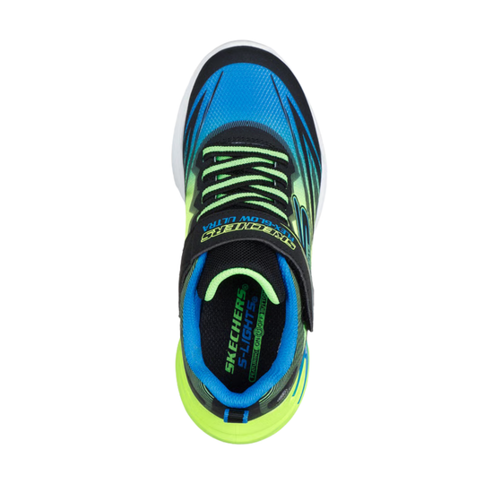 Blue and green sneaker with visible brand logo on a white background