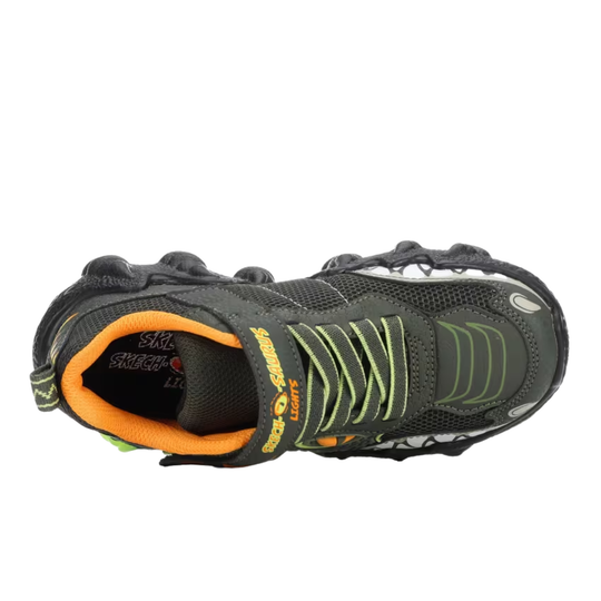 Black and orange athletic shoe on a white background