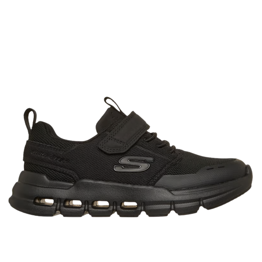 Black sneaker with a visible brand logo on a white background