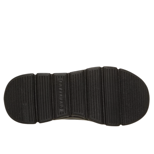 Black shoe sole with brand logo on a white background
