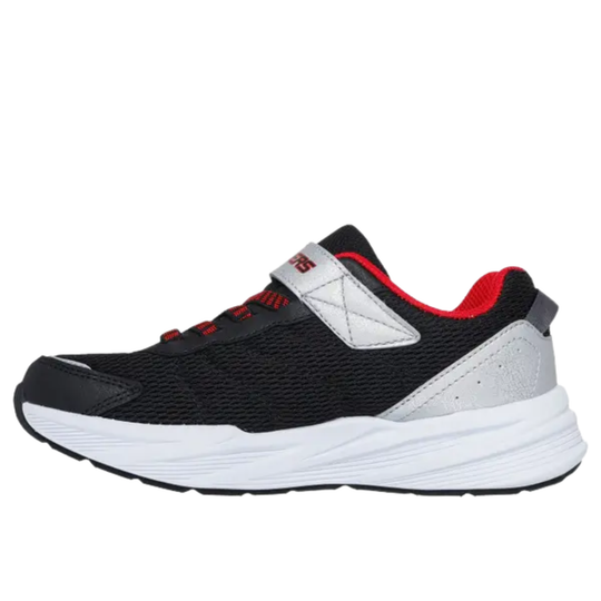Black, white, and red athletic shoe on a white background