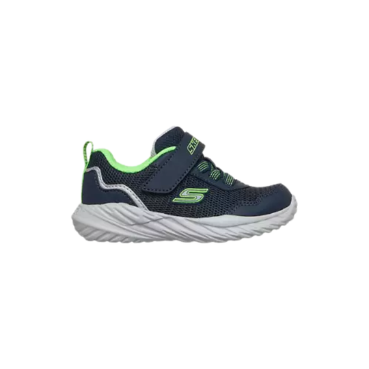 Navy and green sneaker on a white background