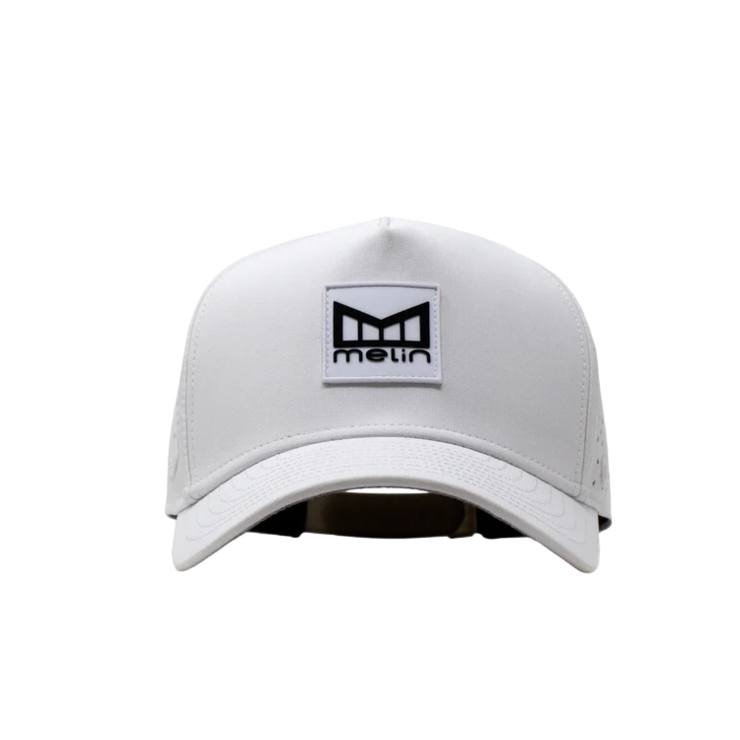 White cap with a logo on a white background