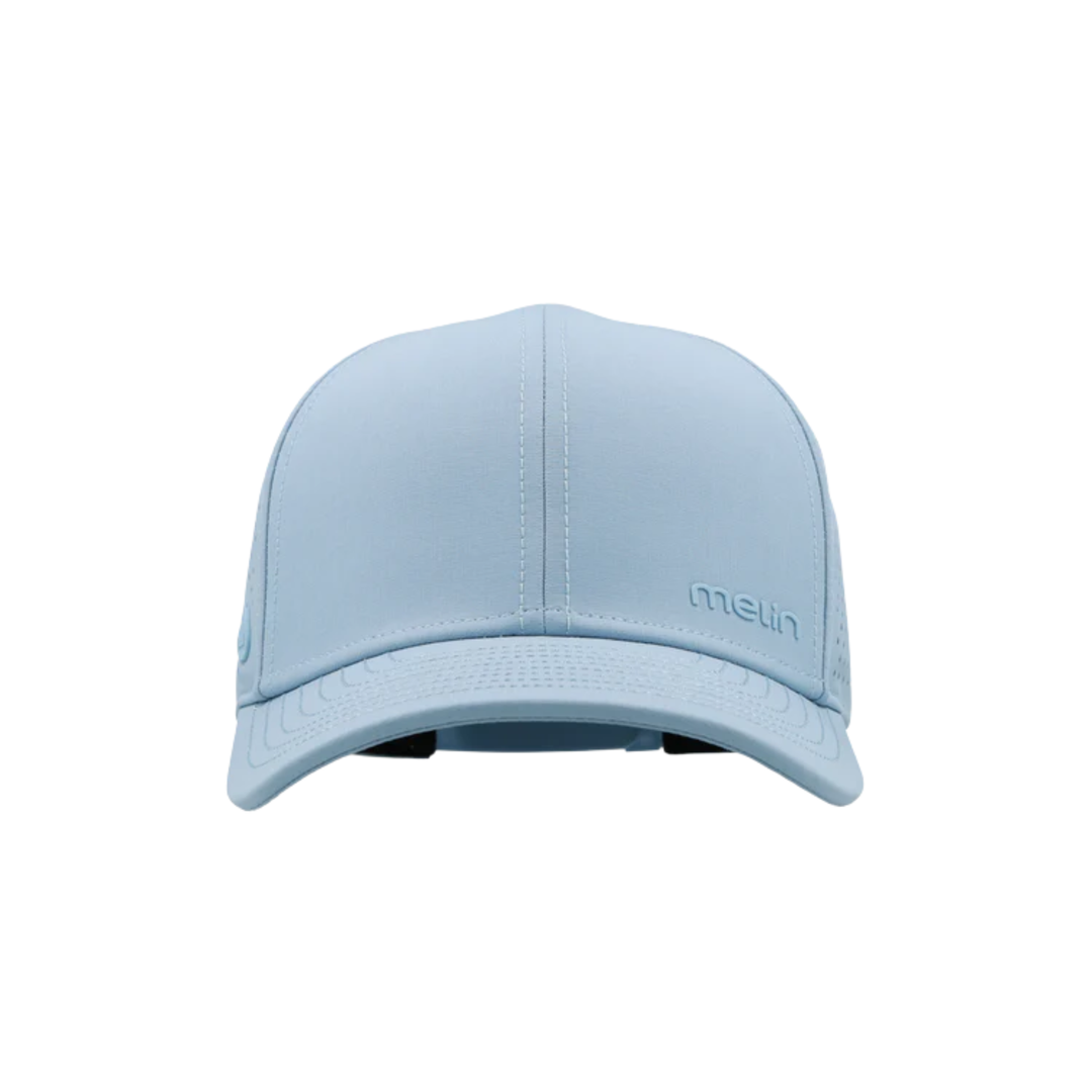 Light blue cap with a brand logo on a white background