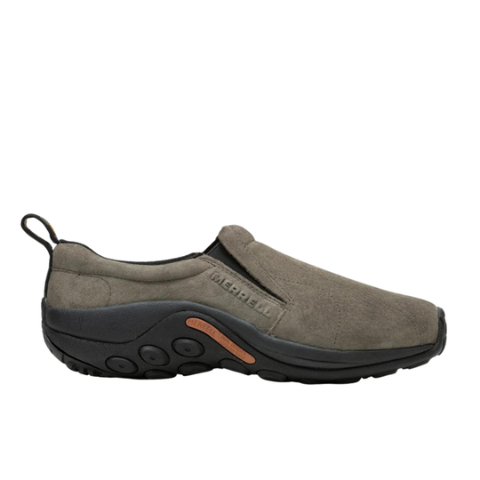 Brown slip-on shoe with black sole on a white background