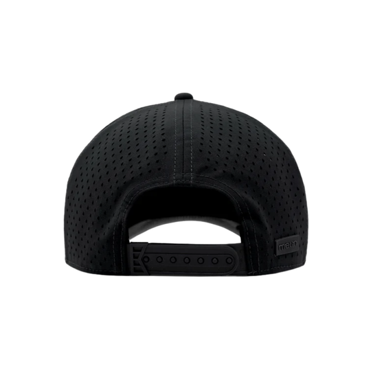 Black baseball cap with mesh back on a white background