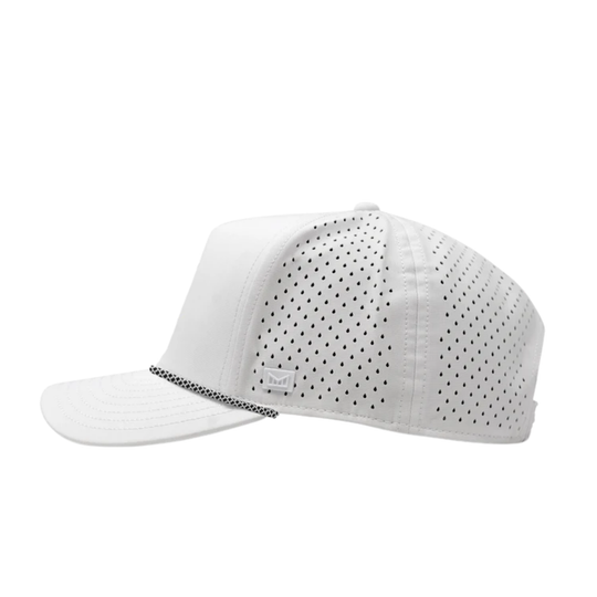 White baseball cap with perforated design on a white background