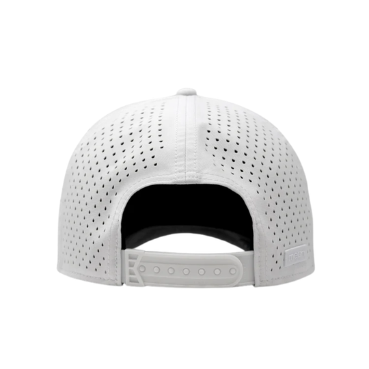 White baseball cap with perforated design on a white background