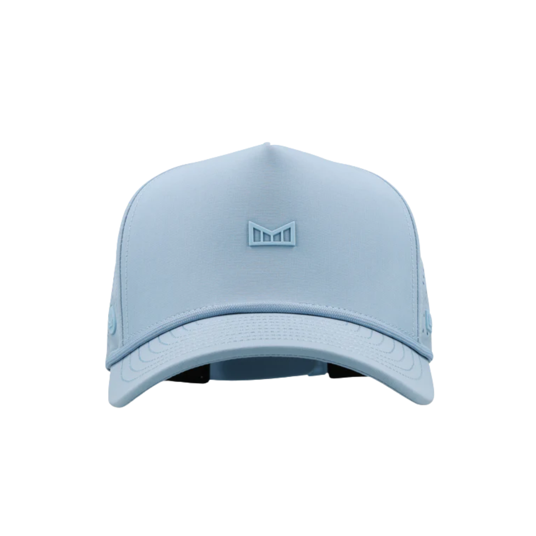 Light blue baseball cap with a logo on a white background
