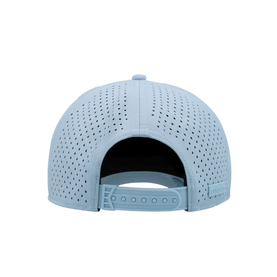 Light blue baseball cap with perforated design on a white background
