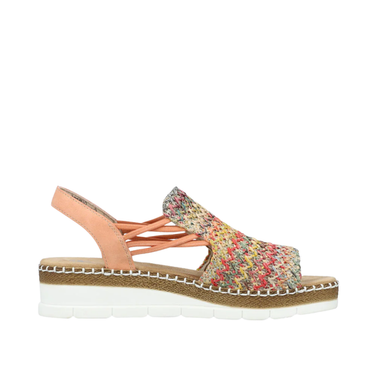 Multicolored sandal with a white sole on a white background