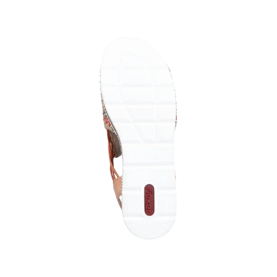 White flip-flop sandal with a colorful pattern on a white background