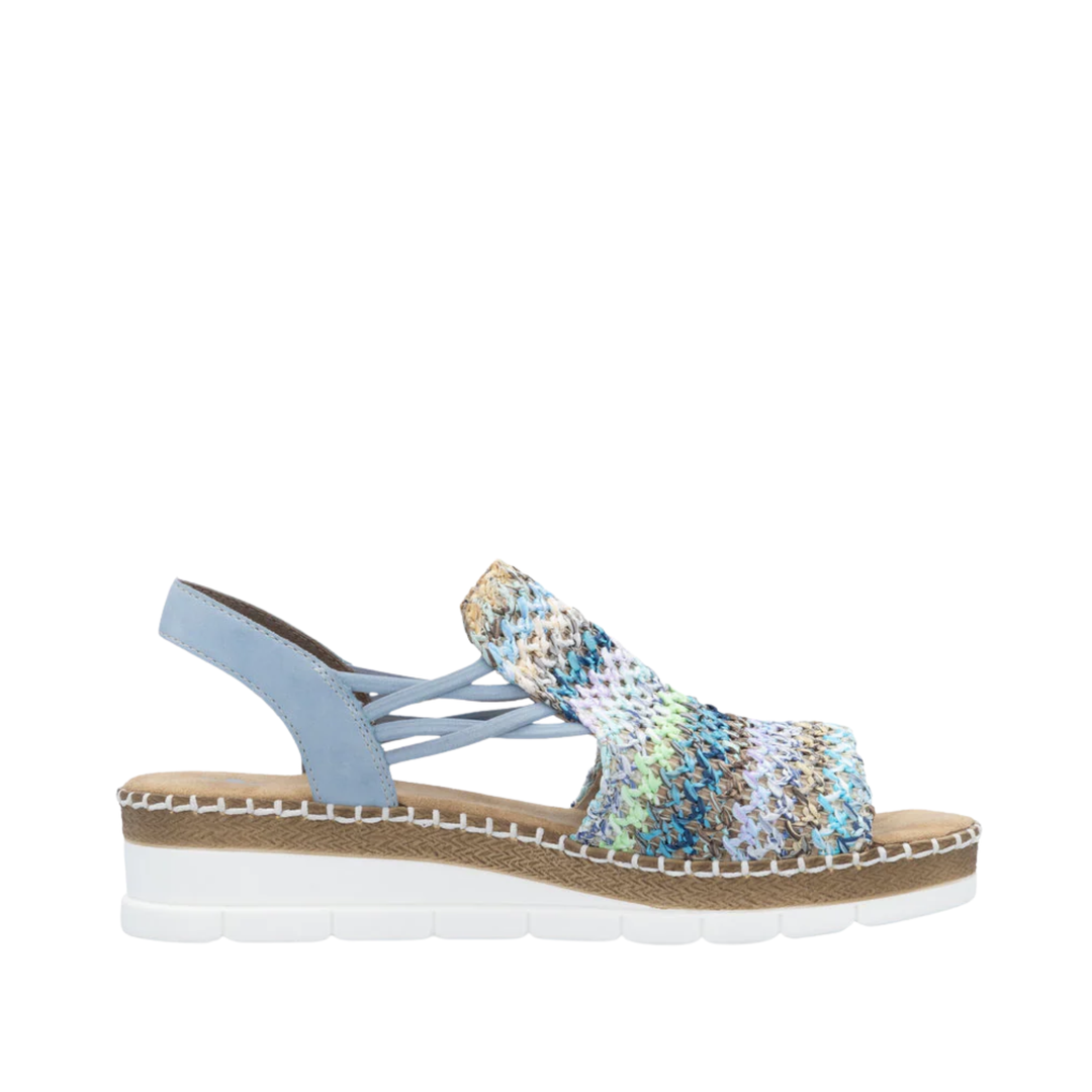 Multicolored sandal with a platform sole on a white background