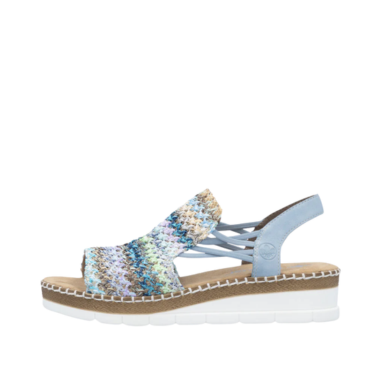 Multicolored sandal with a platform sole on a white background