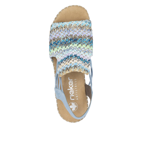 Multicolored sandal with woven design on a white background
