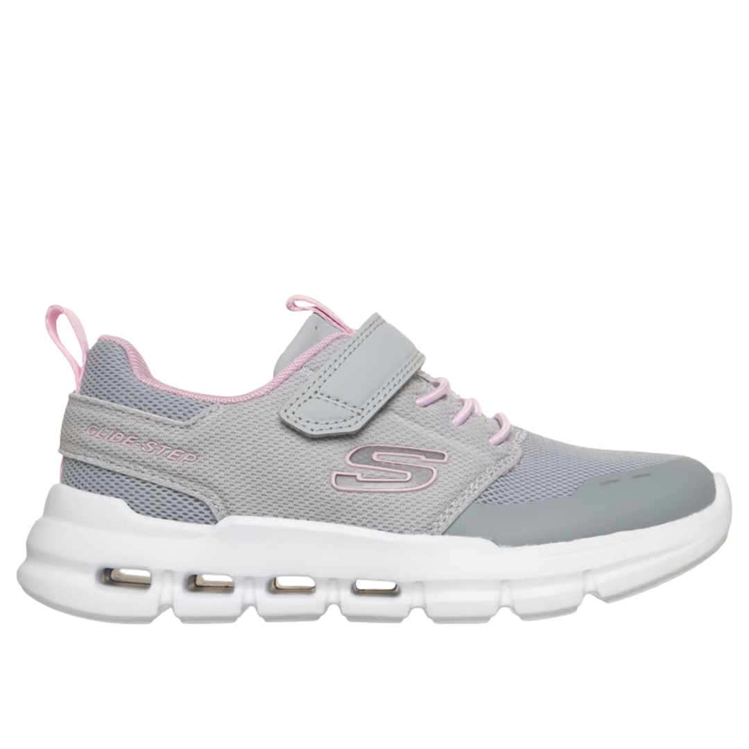 Gray sneaker with pink accents on a white background