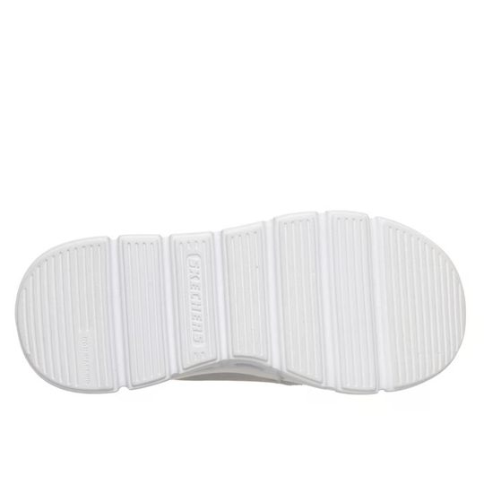 White sole of a shoe with brand logo on a white background