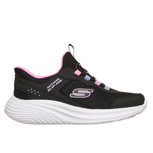 right view of black shoe with skechers logo