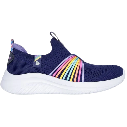 Navy slip-on sneaker with colorful sole on a white background