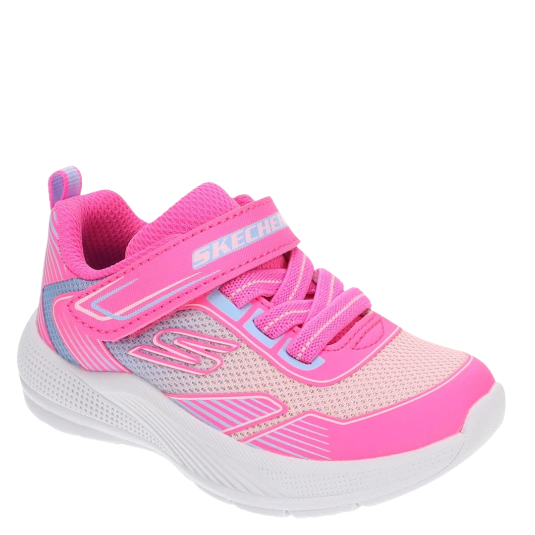 Pink and gray sneaker with brand logo on a white background