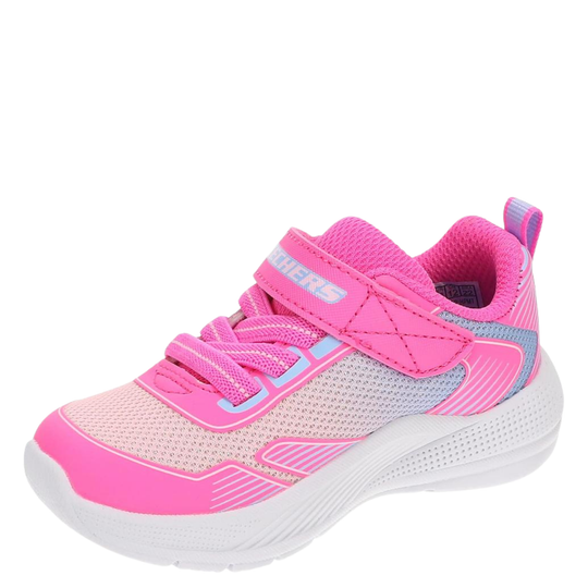 Pink and gray sneaker with brand logo on a white background